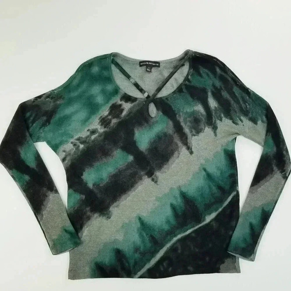 Rock & Republic XS Green Black Gray Camo Style Lg Sleeve Cross Crew Neck Sweater - Picture 1 of 7
